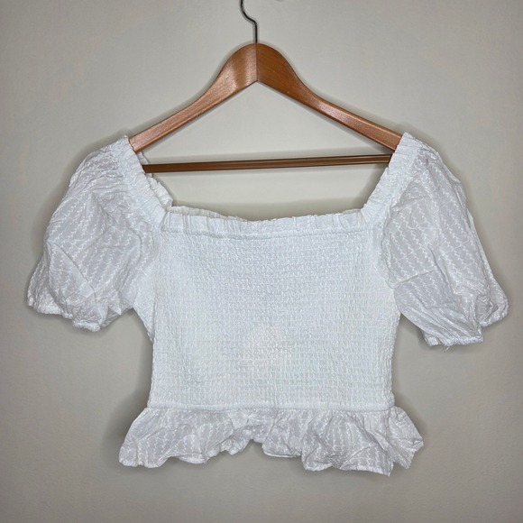 Lost + Wonder Coconut Vine White Smocked Babydoll Top Puff Sleeve Cottagecore XL - Picture 4 of 5